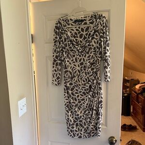 Lauren Ralph Lauren Gray & White Geometric Wrap Midi Dress